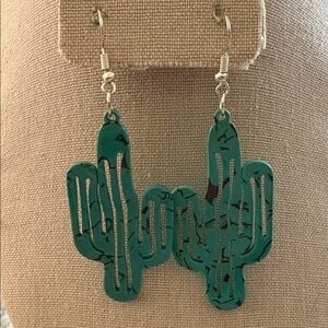 Cactus Shaped Earrings in Teal